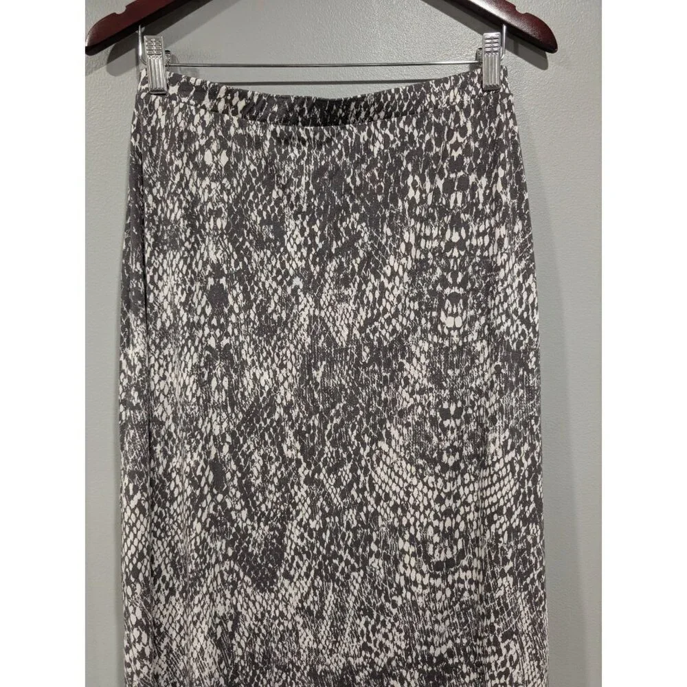 Garnet Hill Women's Gray White Stretchy Maxi Skirt High Side Slit Waist Tie Sz S